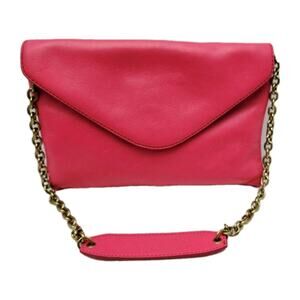 J. Crew Hot Pink Leather Invitation Bag Clutch Envelope Shoulder Purse w/Chain